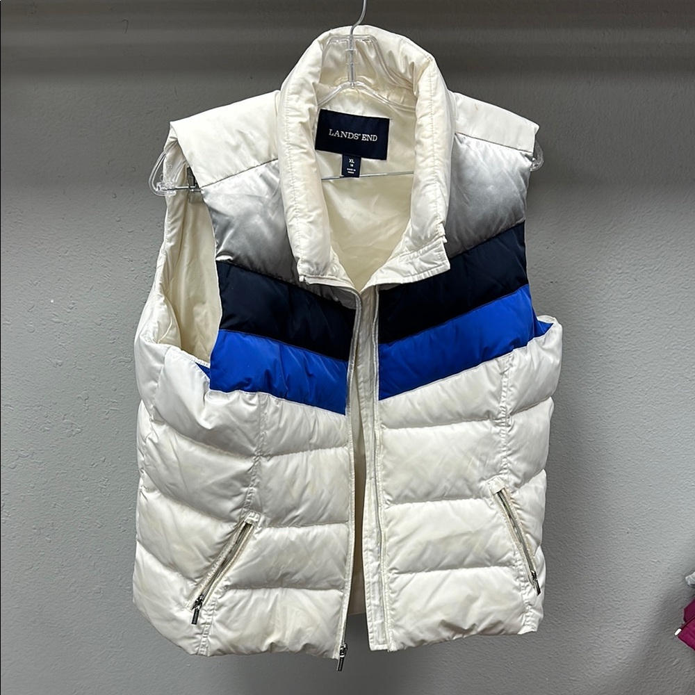 Lands' End White and Navy Puffer Vest
